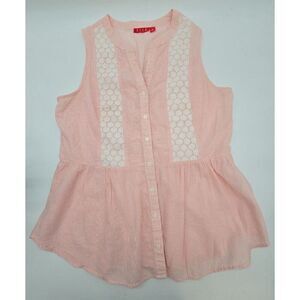 Sleeveless Pink Blouse With Lace & Button-Down Front By Elle Size M